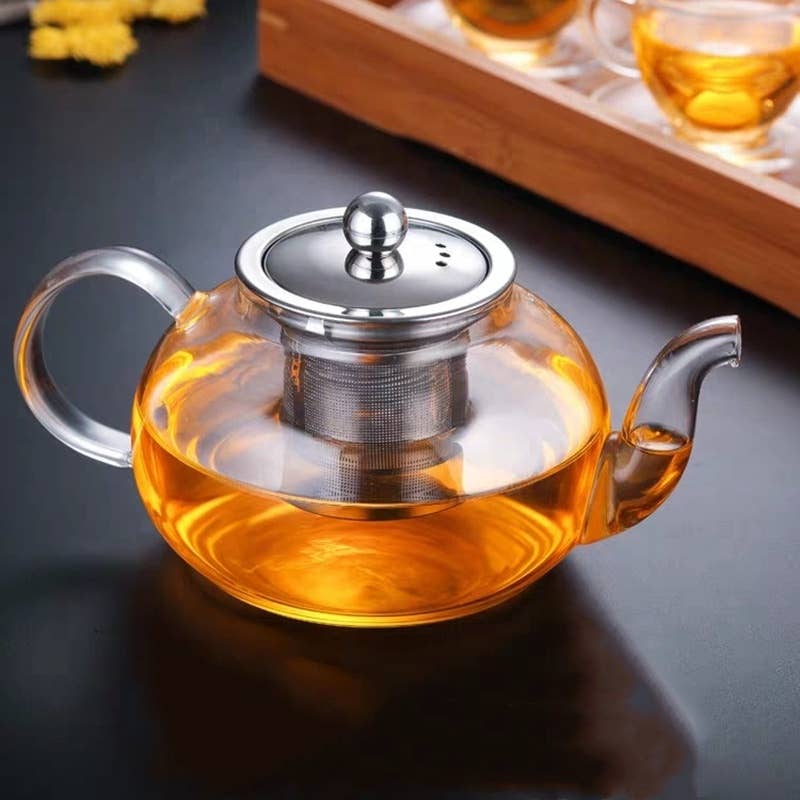 The Grateful Tea Co - Glass Teapot With Stainless Steel Infuser and Lid (40oz.): Stainless Steel Infuser & Lid