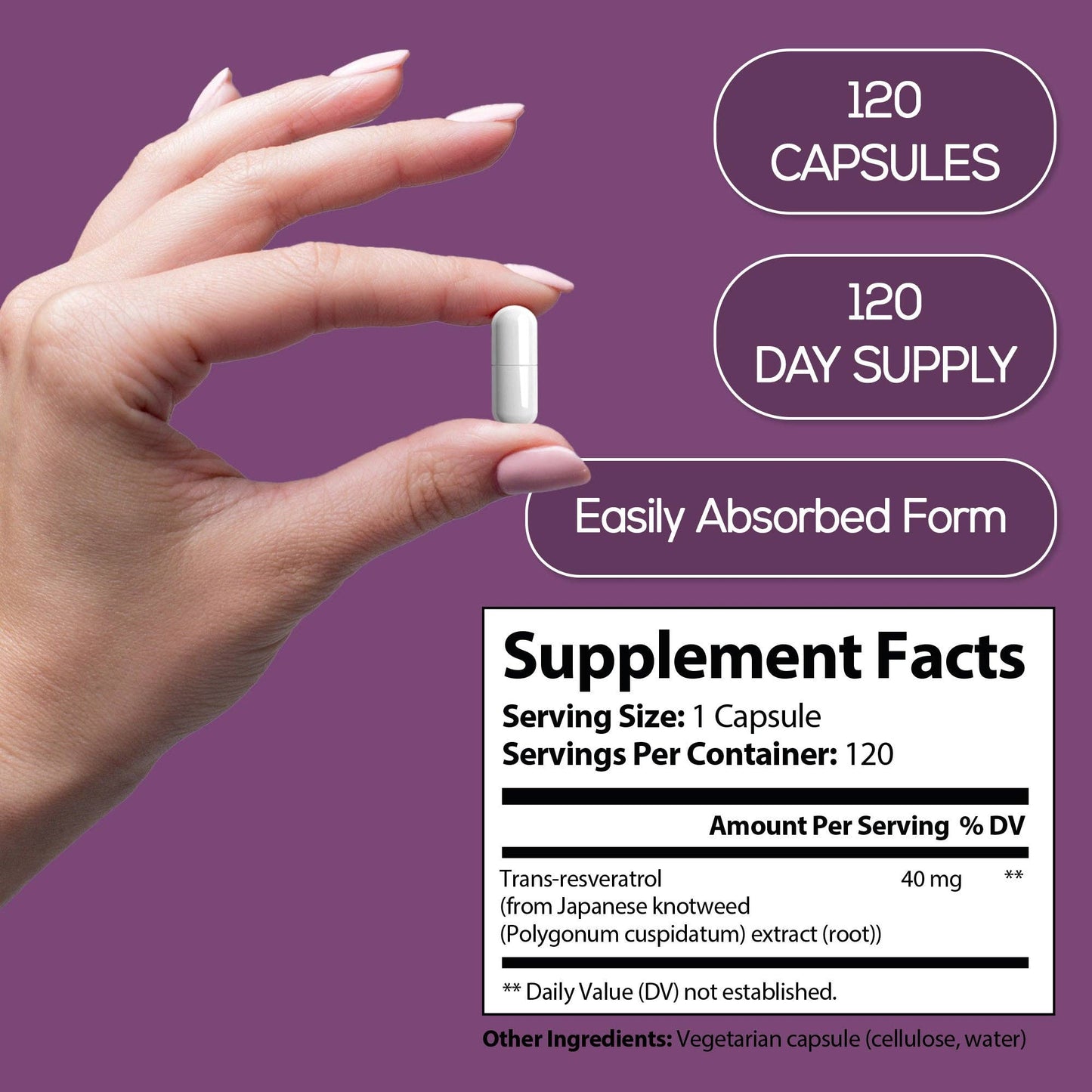 HARMONIFY - Resveratrol Supplement - Pure Trans-Resveratrol from Japanese Knotweed - Supports Energy & Anti-Aging - Potent Antioxidant - 120 Capsules for 120 Day Supply - Made in USA, Lab Tested