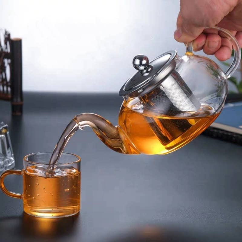 The Grateful Tea Co - Glass Teapot With Stainless Steel Infuser and Lid (40oz.): Stainless Steel Infuser & Lid