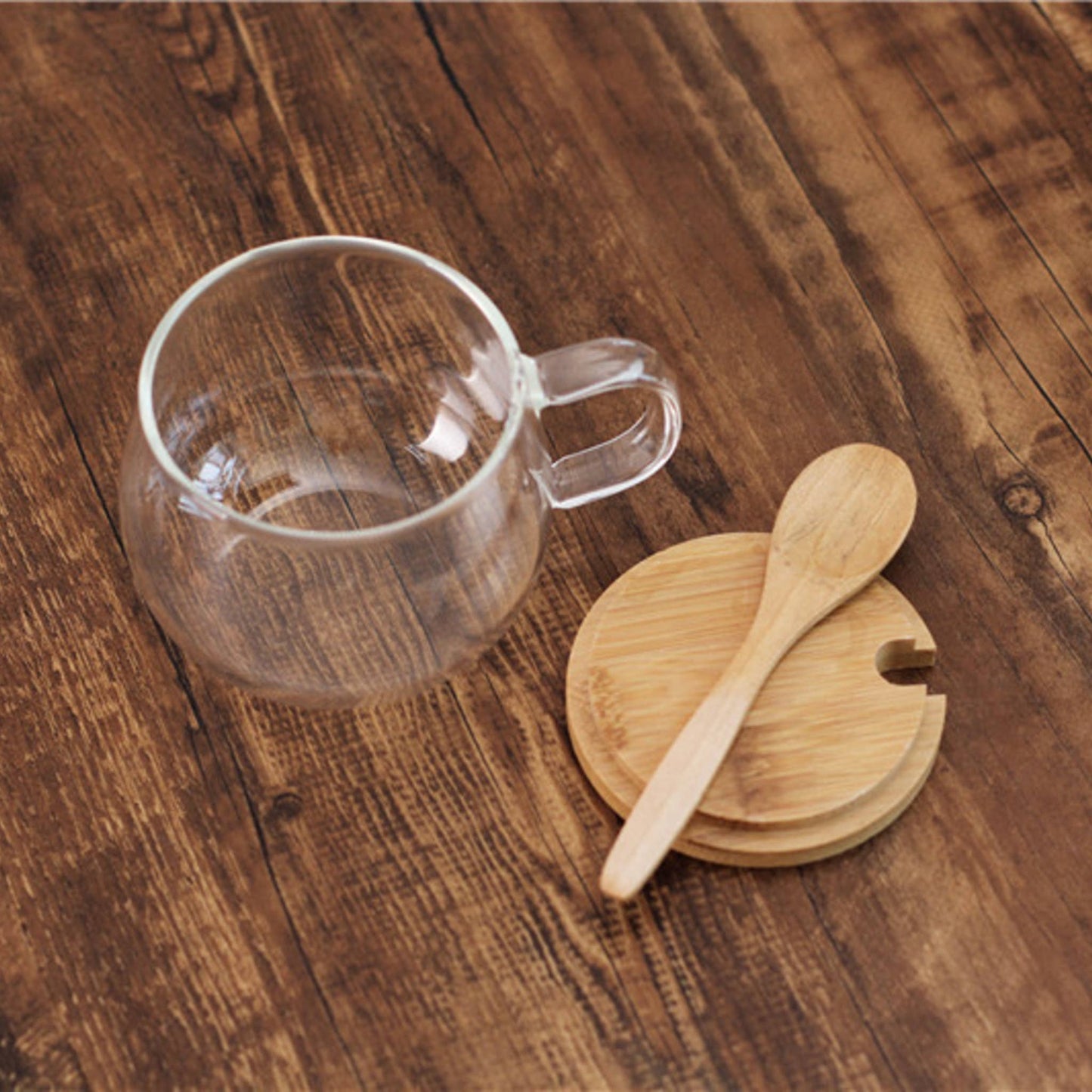 The Grateful Tea Co - Borosilicate Glass Teacup w/  bamboo lid & spoon 11oz