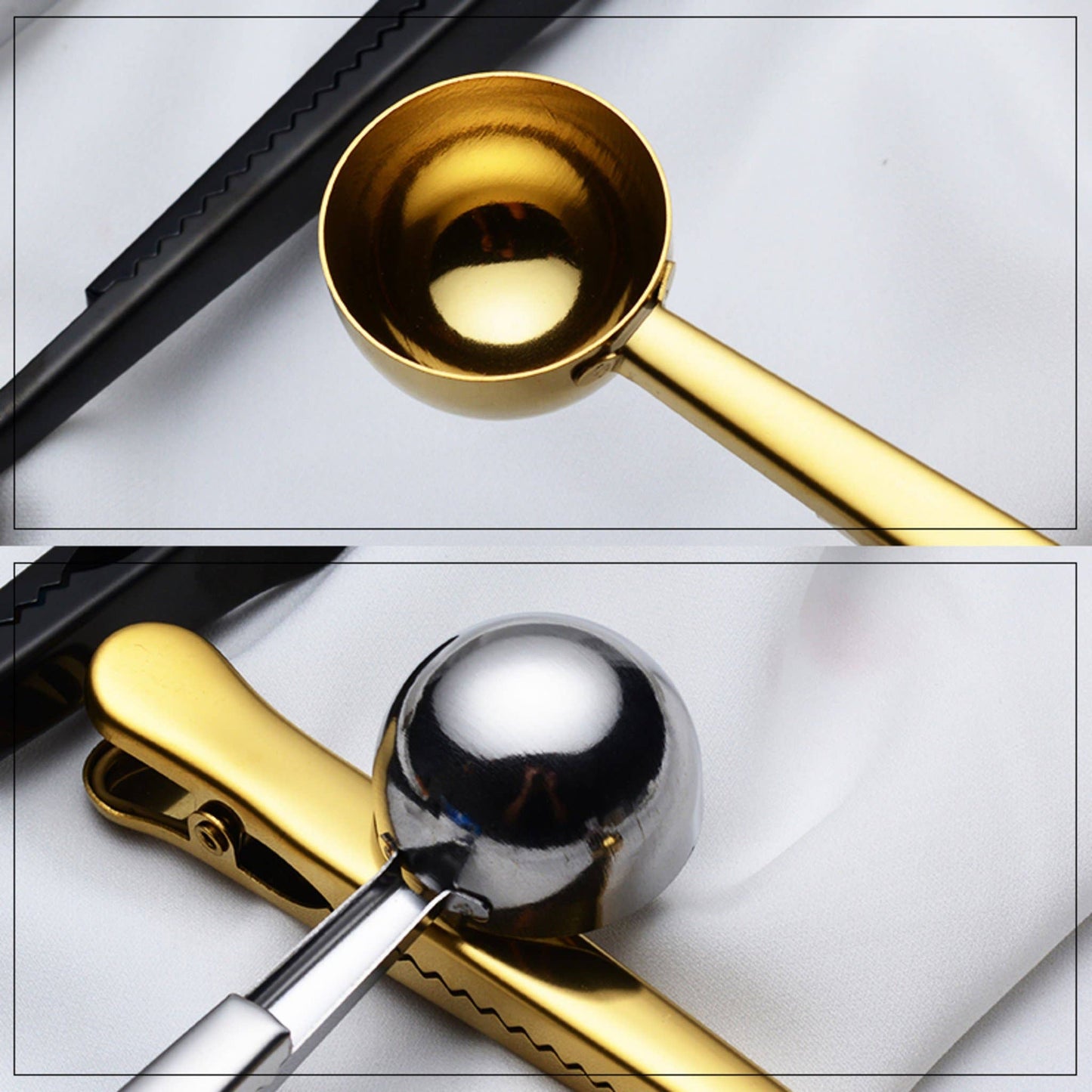 The Grateful Tea Co - Stainless Steel Tea Scoop & bag clip for Loose-Leaf Tea: Champagne