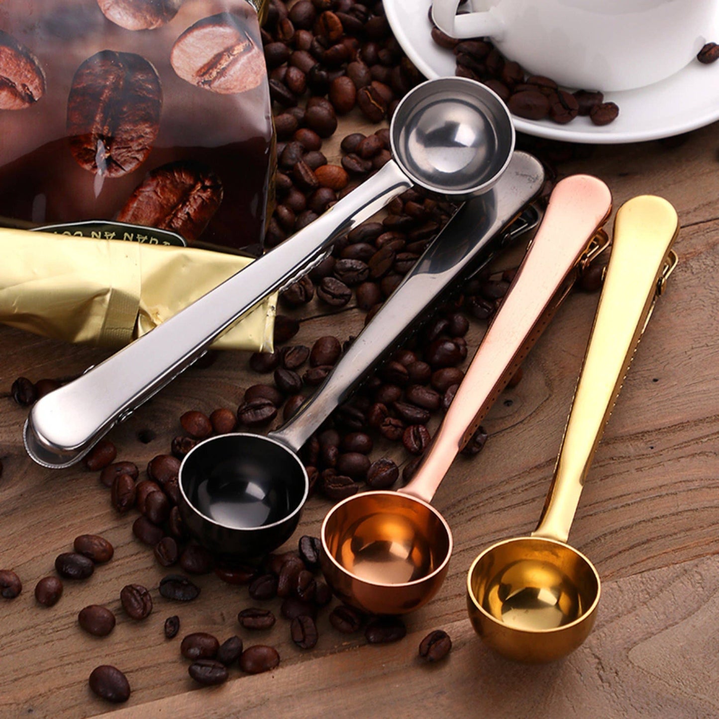 The Grateful Tea Co - Stainless Steel Tea Scoop & bag clip for Loose-Leaf Tea: Champagne