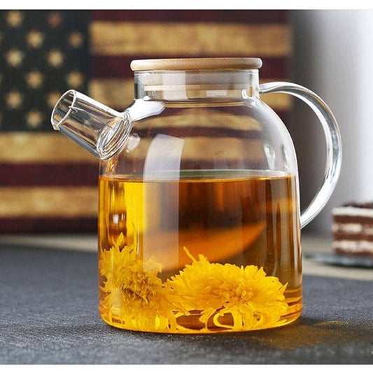 The Grateful Tea Co - Glass Kettle with Filter & Bamboo Lid 54 oz