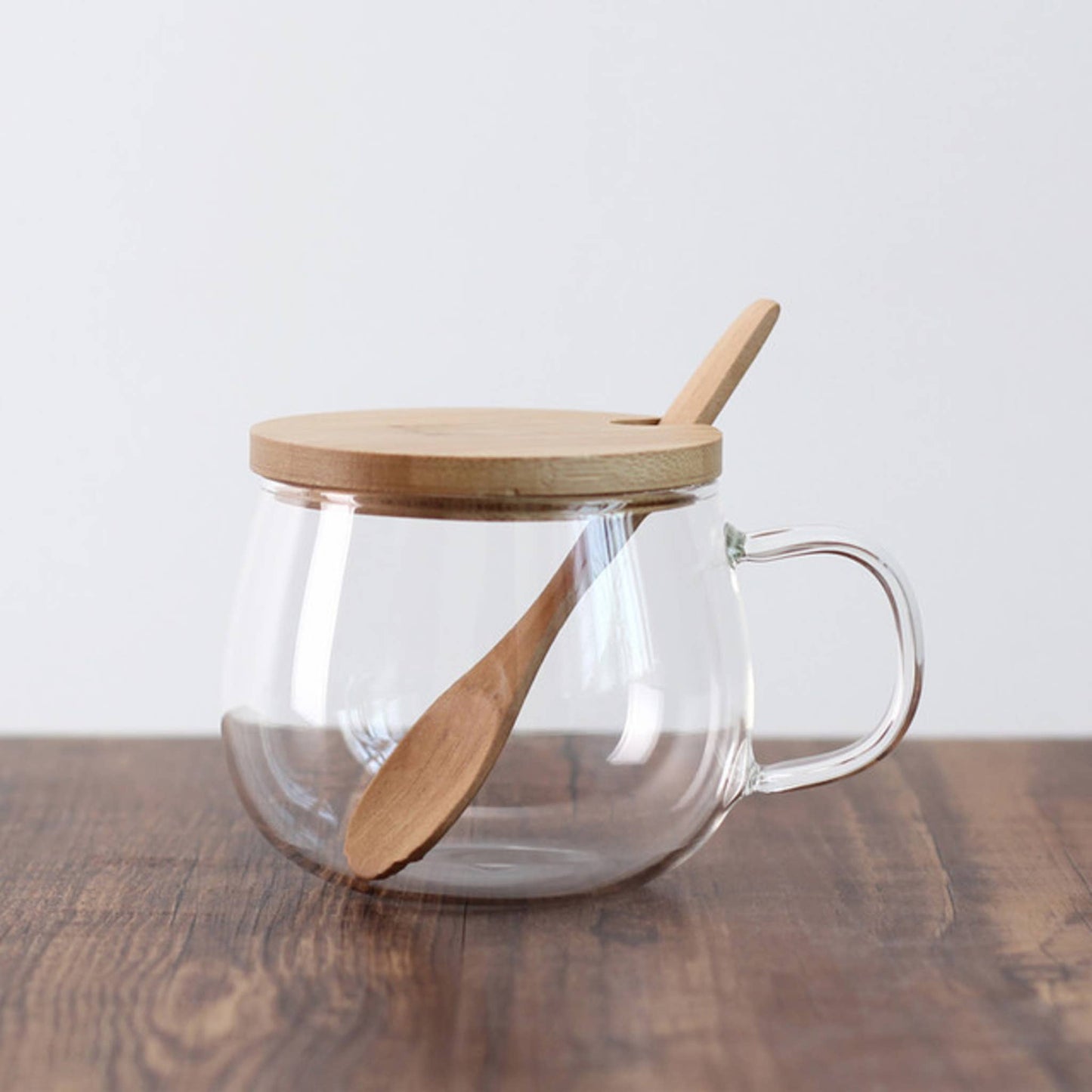 The Grateful Tea Co - Borosilicate Glass Teacup w/  bamboo lid & spoon 11oz