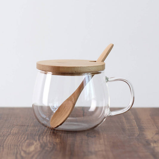 The Grateful Tea Co - Borosilicate Glass Teacup w/  bamboo lid & spoon 11oz