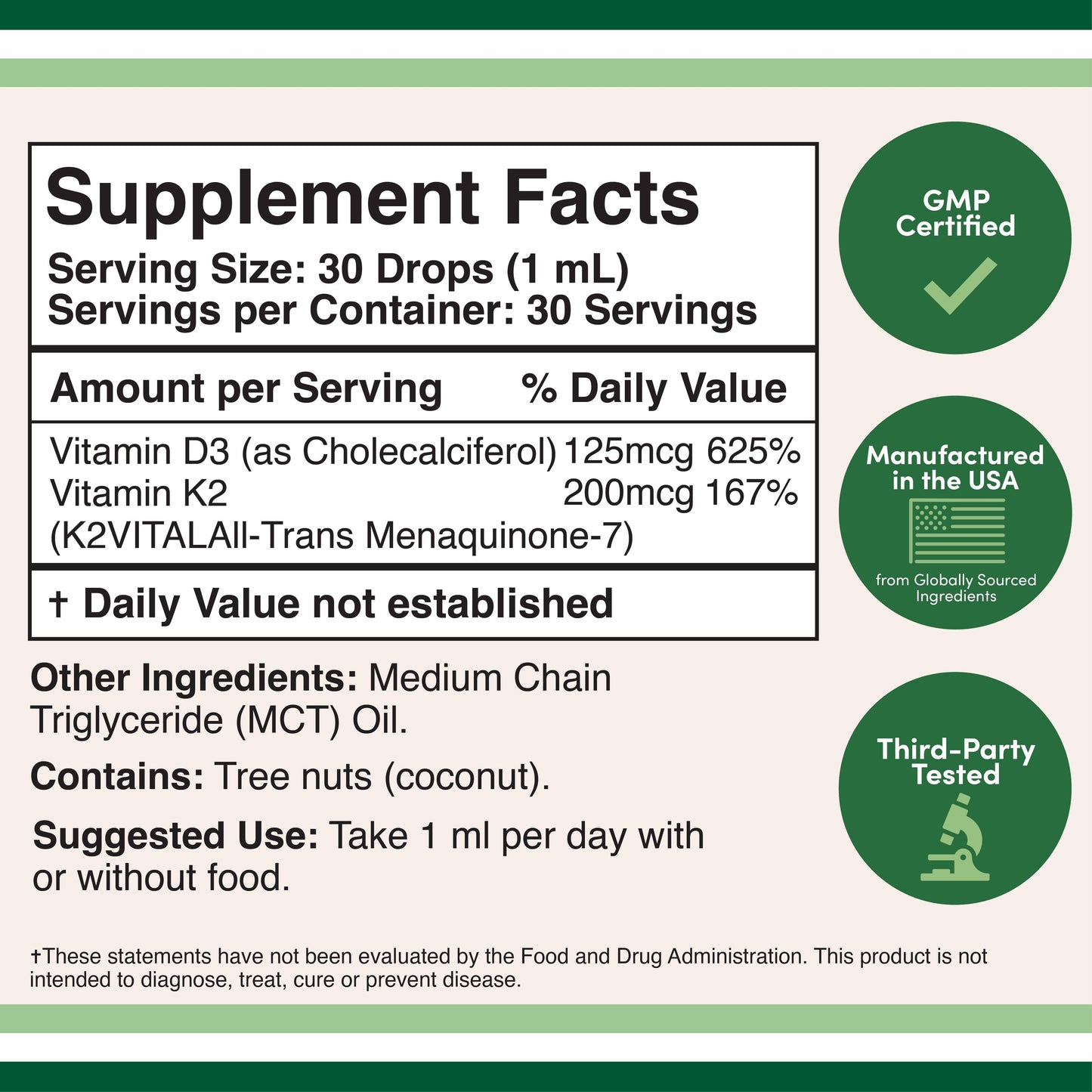 Double Wood Supplements - Vitamin D3 + K2 Liquid Drops